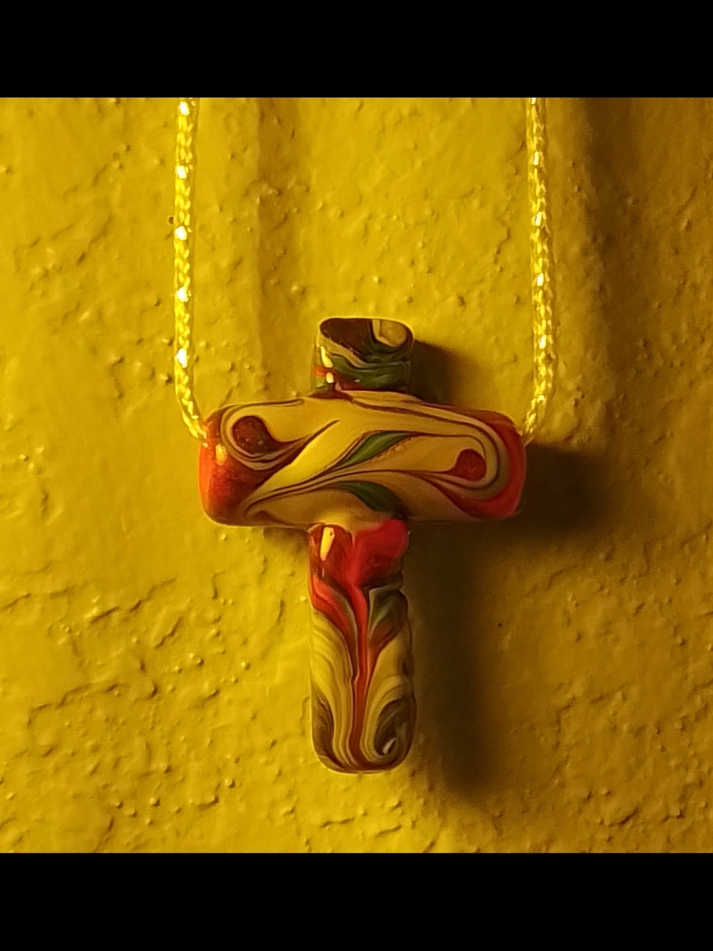 Multicolor Swirl Glass Cross Pendant Necklace - Women Or Man Jewelry
